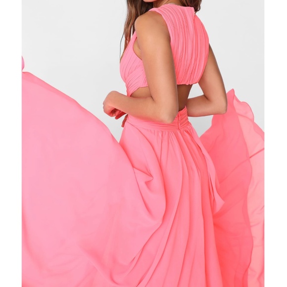 NWOT | LULUs Vivid Imagination Neon Pink Cutout Maxi Dress | Sz S - Picture 5 of 9
